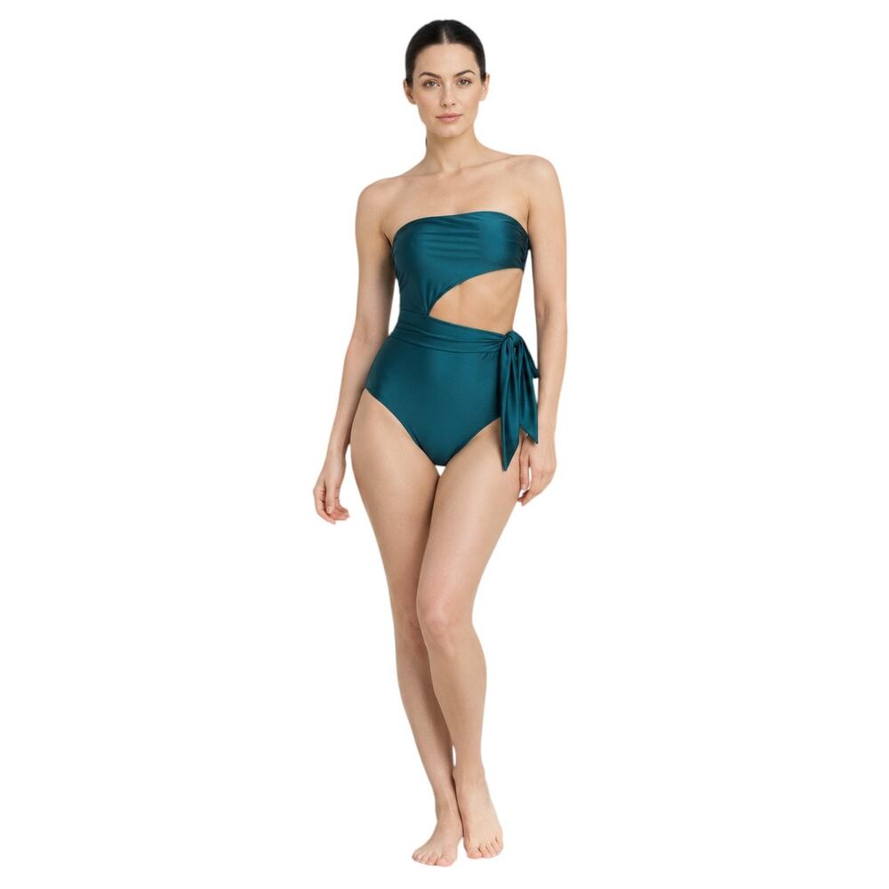 Zimmermann Bandeau Swimsuit Cutout Bow Teal US4 Flattering